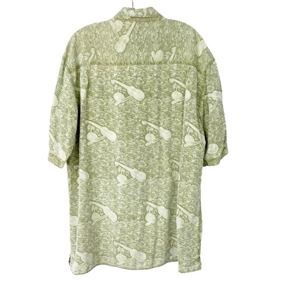 Bugatchi Uomo Green Printed 100% Silk Short Sleeve Button Down Sz L - Picture 5 of 7